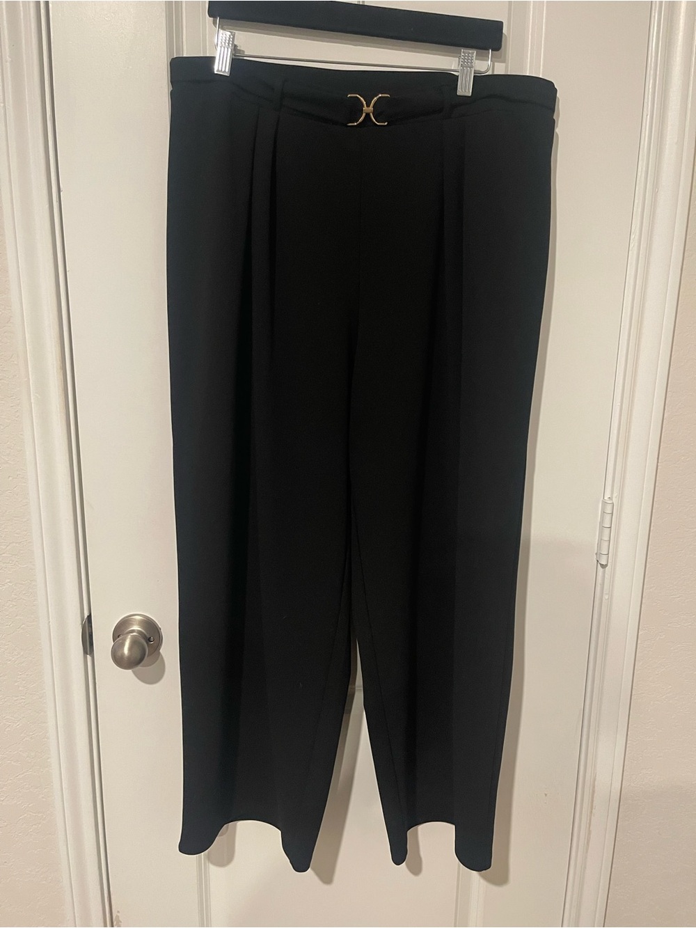 H&M Black Wide-Leg Trousers with Gold Buckle Detail
